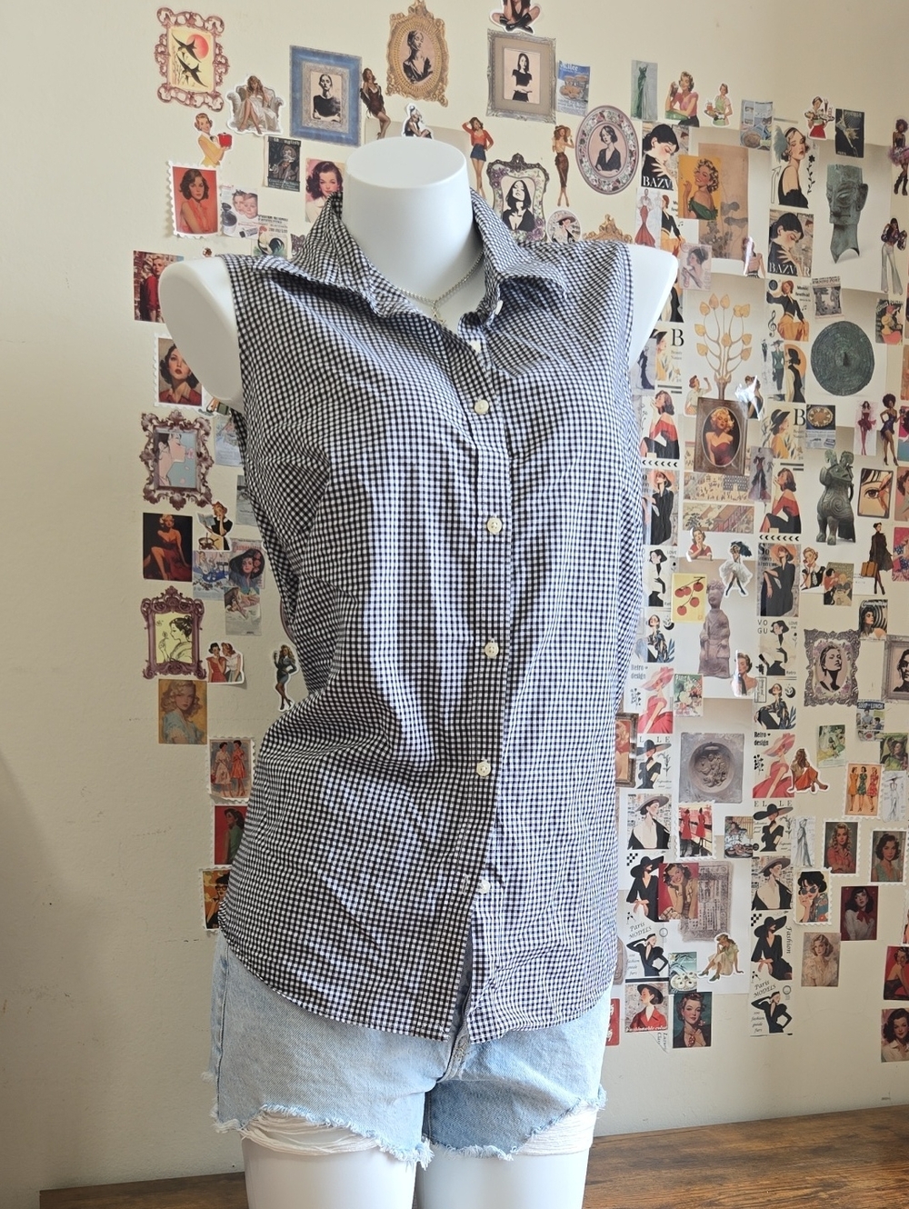 Ralph LAUREN sleeveless cotton non-iron tailored Feminine gingham button-up